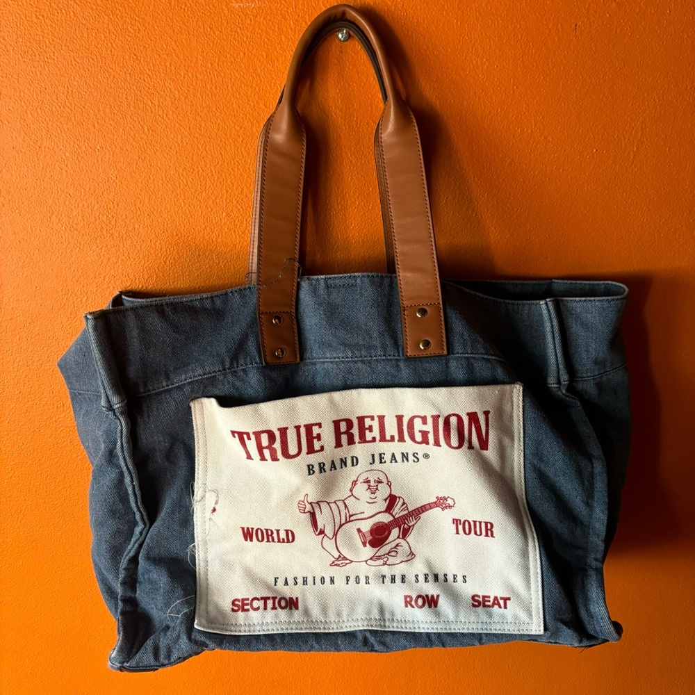 True Religion Canvas Tote White Logo